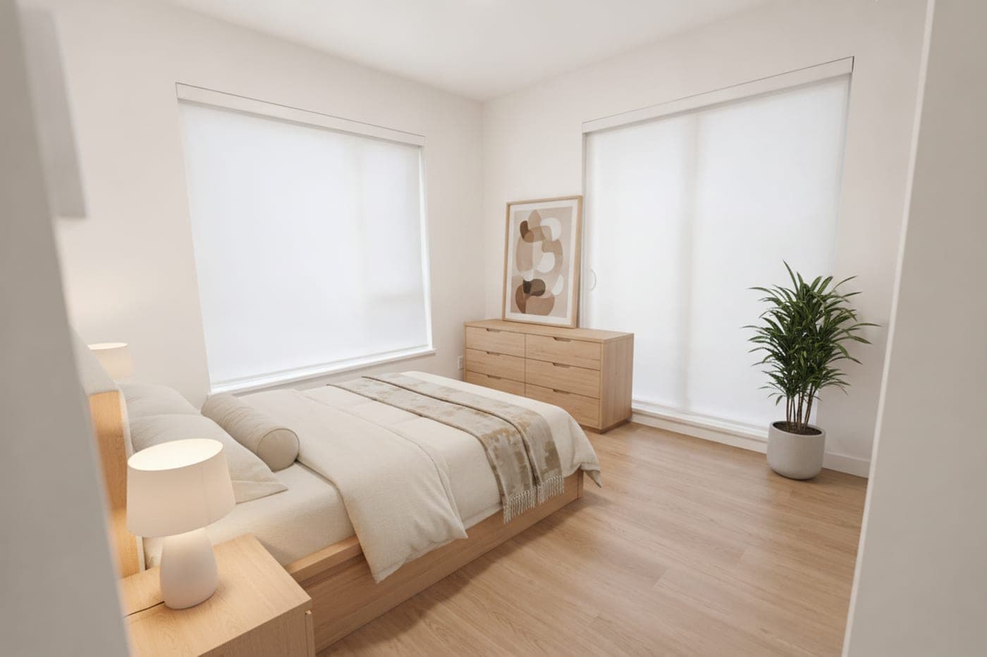 Bedroom with a sliding door — virtually staged